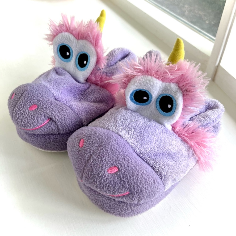 Stompeez Kids Unicorn Slippers Purple & Pink Size Medium Plush Slipper Shoes